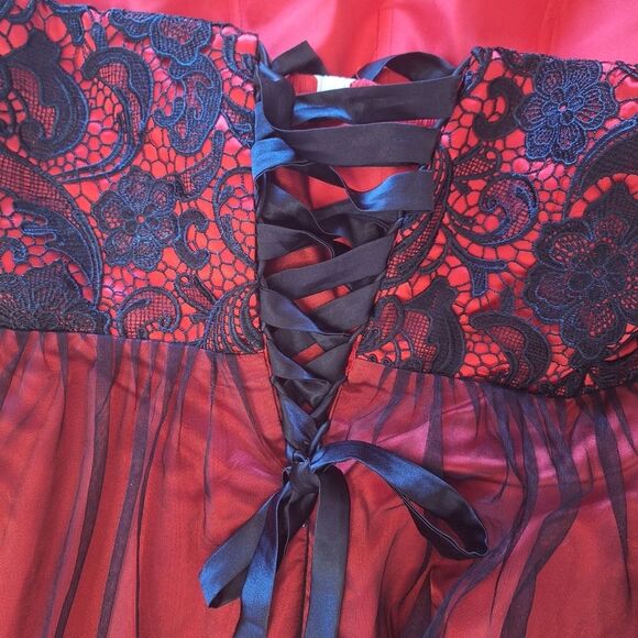 Whimsigoth Strapless Gown Corset Bridal Red & Black Lace Netting 20 / 22 - Picture 6 of 16